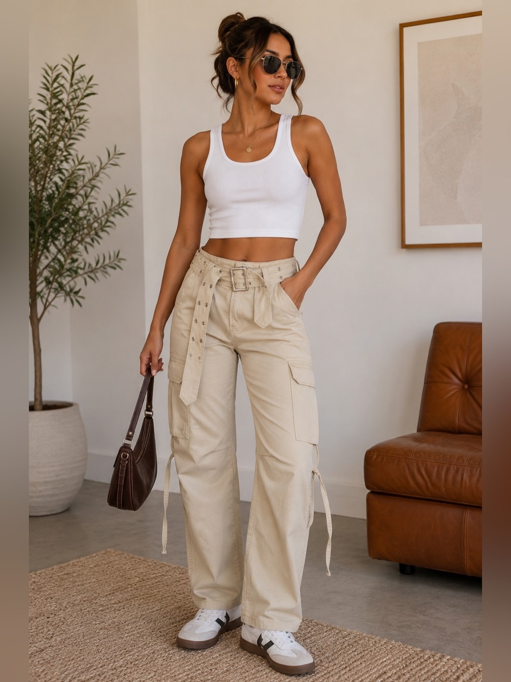 I.AM.GIA Beige Belted Cargo Utility Pants Size S